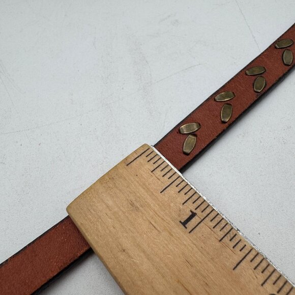 American Eagle Brown Leather Belt With Brass Stud Details & Buckle - Picture 8 of 10